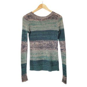 BP Brass Plum Striped Sweater Fitted Long Sleeve Crew Neck Knit Sweater